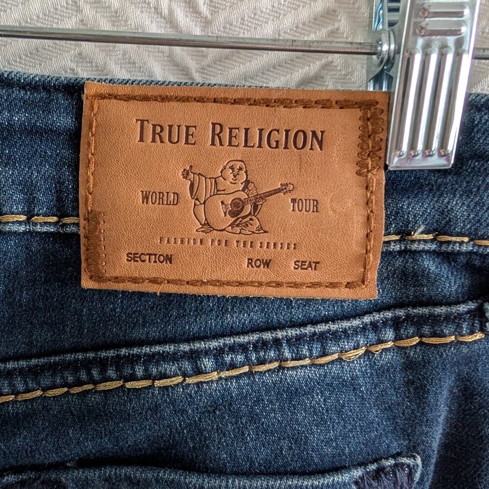 True Religion Halle Mid Rise Super Skinny Jeans Dark Blue Wash Size 24 Y2K Denim - Picture 2 of 12